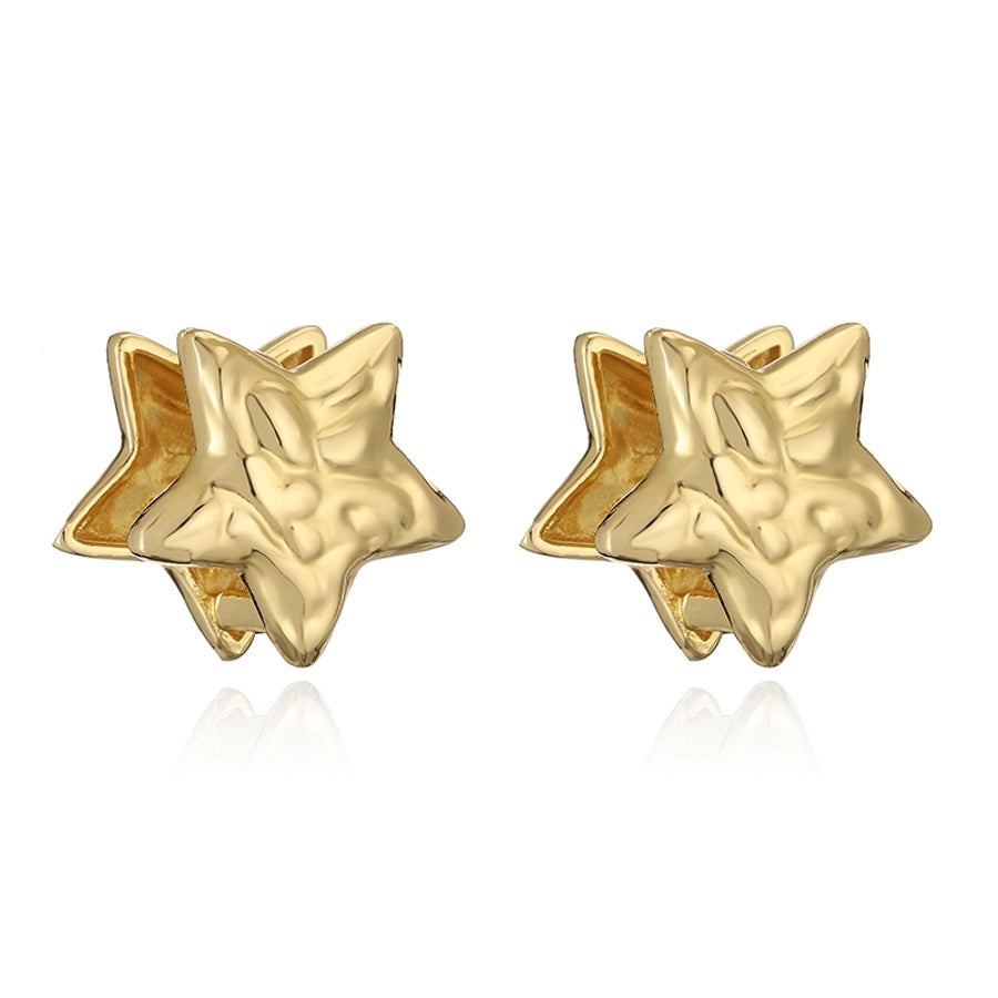 1 Pair IG Style Pentagram Four Leaf Clover Round Plating Copper 18K Gold Plated Earrings