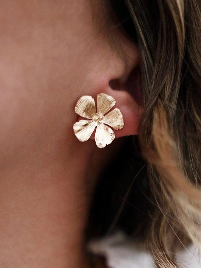 1 Pair IG Style Retro French Style Flower Petal Flowers Copper 24K Gold Plated Ear Studs