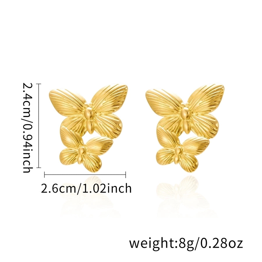 1 Pair Elegant Heart Shape Butterfly Bow Knot 201 Stainless Steel Ear Studs