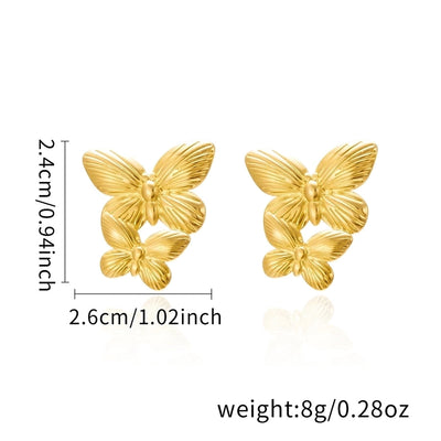 1 Pair Elegant Heart Shape Butterfly Bow Knot 201 Stainless Steel Ear Studs