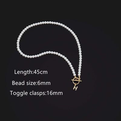 304 Stainless Steel Artificial Pearl Copper Letter Pendant Necklace