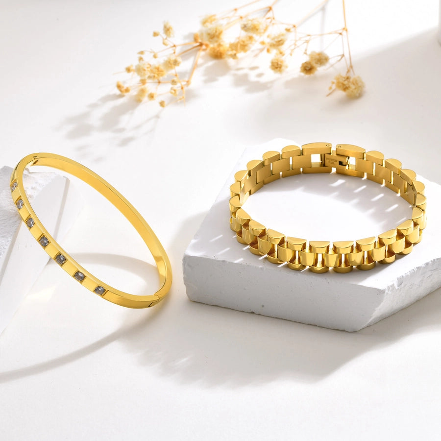 IG Style French Style Classic Style Devil's Eye 304 Stainless Steel 18K Gold Plated Zircon Bracelets Bangle In Bulk