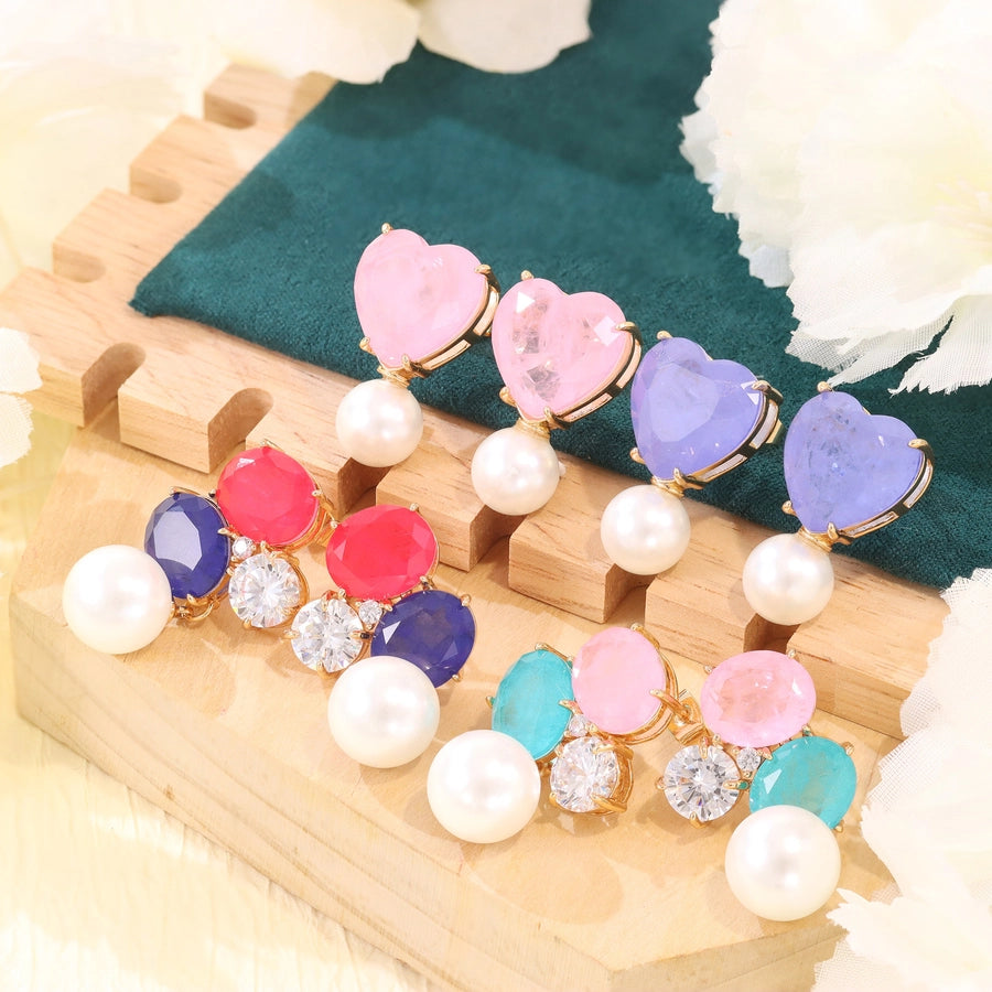 1 Pair Elegant Simple Style Heart Shape Plating Copper Drop Earrings