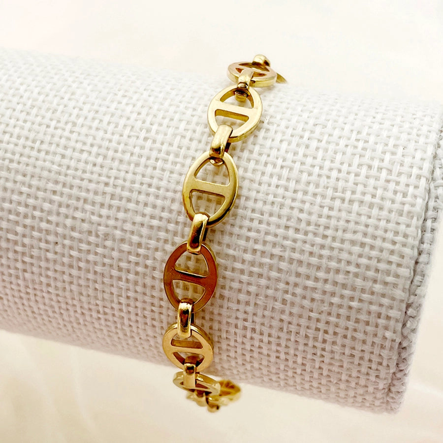 Elegant Classic Style Roman Style Oval Pig nose 304 Stainless Steel 14K Gold Plated Bracelets In Bulk