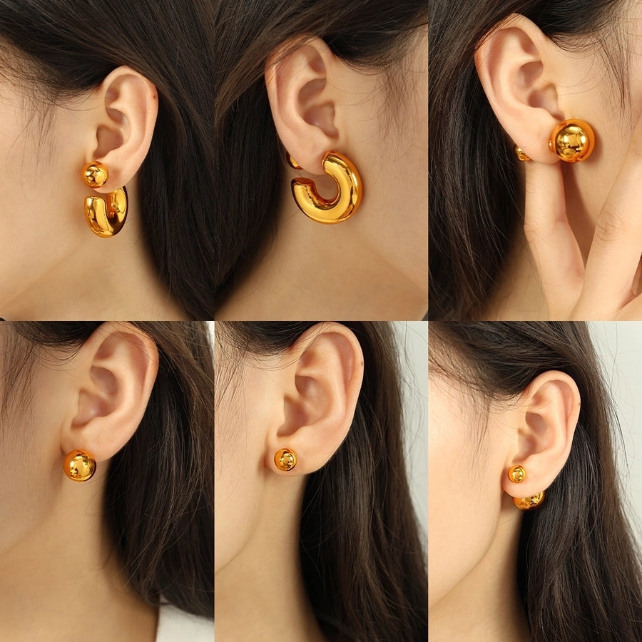 1 Pair IG Style Casual Retro C Shape Round Polishing Plating 304 Stainless Steel 18K Gold Plated Ear Studs