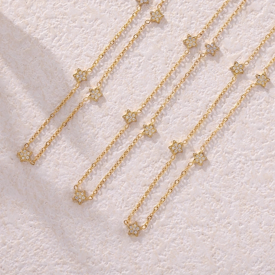 Jewelry Elegant Luxurious Vacation Pentagram Titanium Steel Rhinestones 18K Gold Plated Necklace