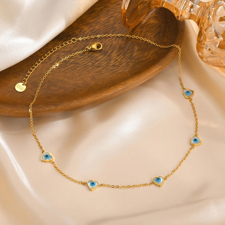 Jewelry Vintage Style Simple Style Heart Shape Eye Flower 201 Stainless Steel Necklace