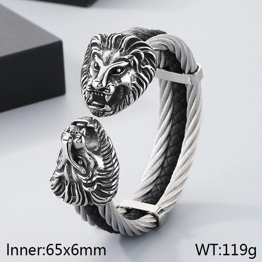 Business Lion's head Wolf Head Skull 304 Stainless Steel 18K Gold Plated Men's Bangle