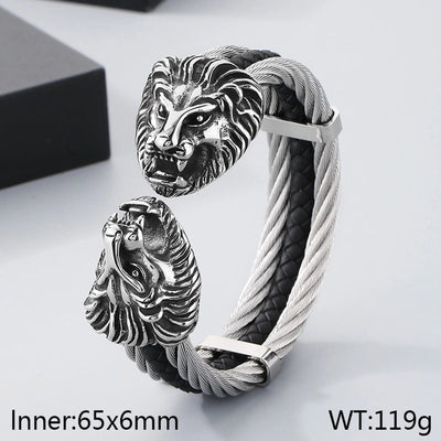 Business Lion's head Wolf Head Skull 304 Stainless Steel 18K Gold Plated Men's Bangle