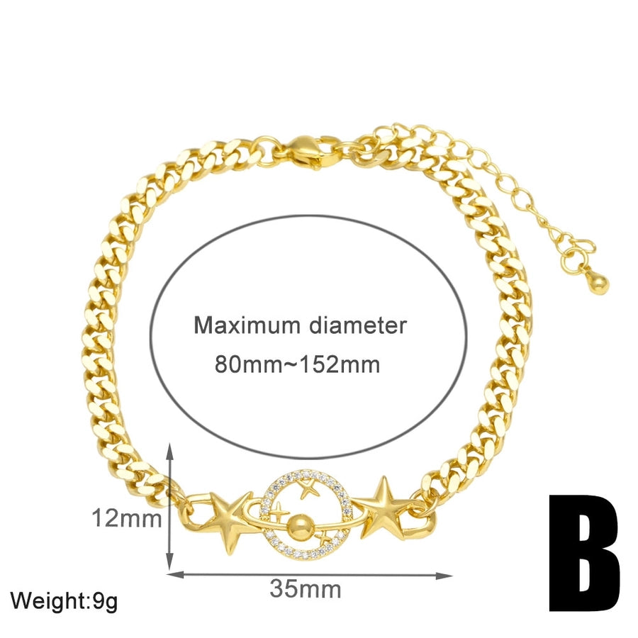 Copper 18K Gold Plated Inlay Star Moon Zircon Bracelets