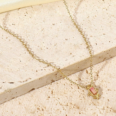 Jewelry Retro French Style Simple Style Geometric Titanium Steel Natural Stone 14K Gold Plated Plating Pendant Necklace