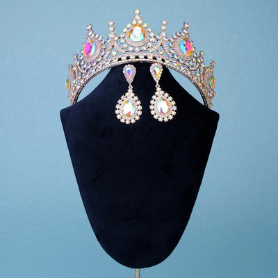 retro water droplets alloy hollow out inlay rhinestones crown earrings