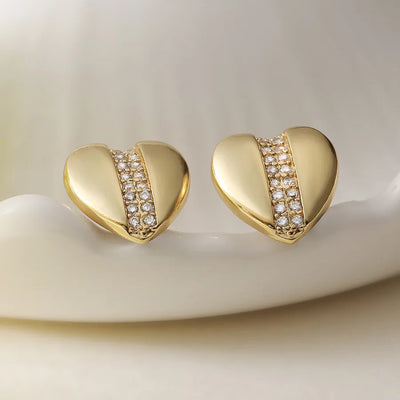 1 Pair Retro Simple Style Commute Heart Shape Inlay Copper Zircon 18K Gold Plated Ear Studs
