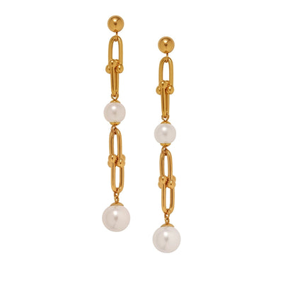 1 Pair Elegant Glam Geometric Inlay 304 Stainless Steel Pearl Drop Earrings