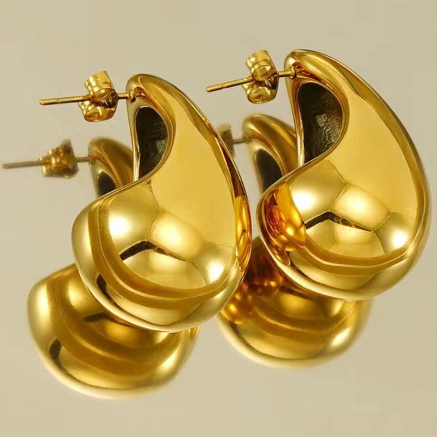 High-end design Gold chubby water drop titanium steel earrings INS women's fashion all-match geometric earrings