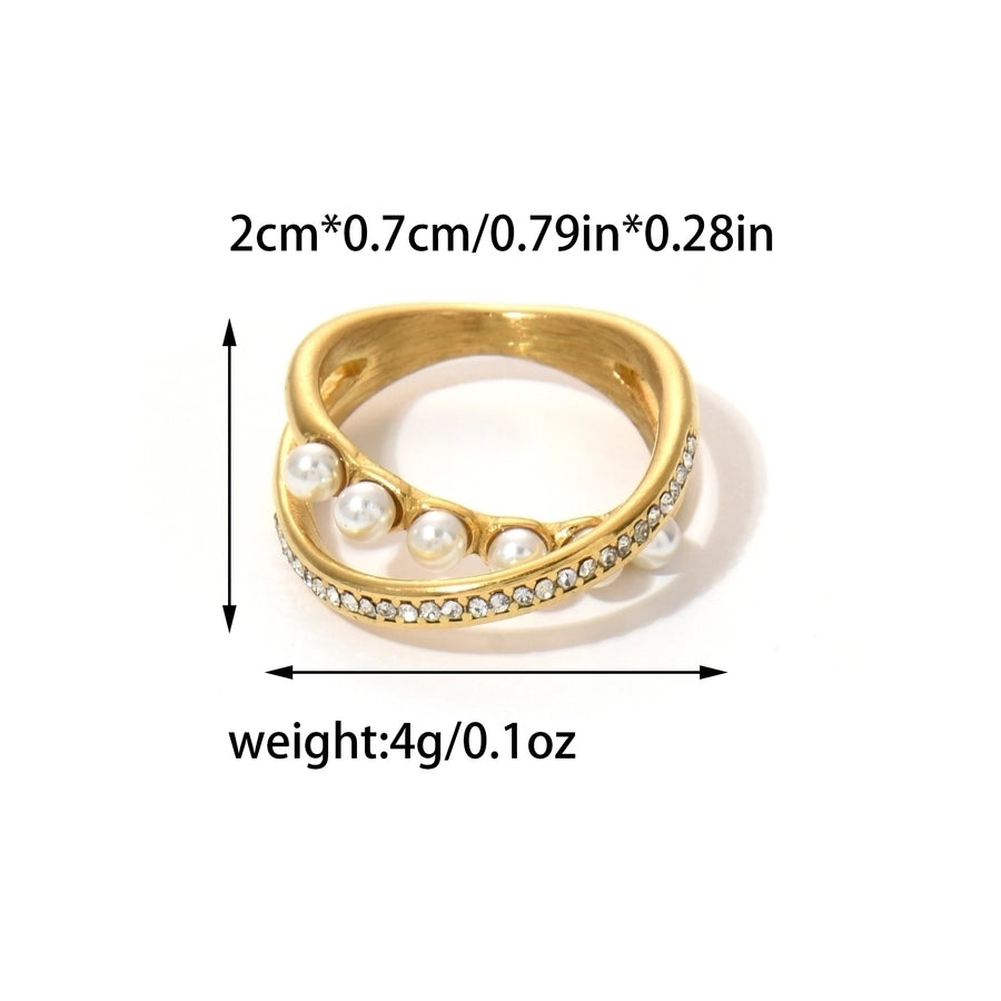 Jewelry Modern Style Classic Style Commute Geometric 304 Stainless Steel Pearl Zircon 14K Gold Plated Inlay Rings
