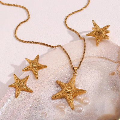 Jewelry Retro Starfish Titanium Steel 18K Gold Plated Plating Rings Earrings Necklace
