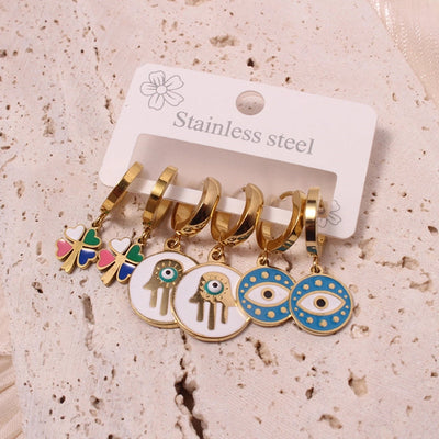 1 Set Vacation Simple Style Leaf Heart Shape Flower Plating Titanium Steel Drop Earrings