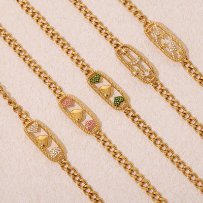 Jewelry Elegant Luxurious Vacation Heart Shape Lightning Titanium Steel Rhinestones 18K Gold Plated Plating Inlay Jewelry Set