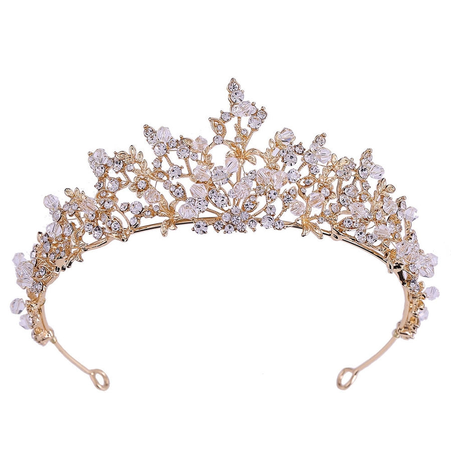 fashion leaf flower alloy hollow out inlay crystal rhinestones crown 1 piece