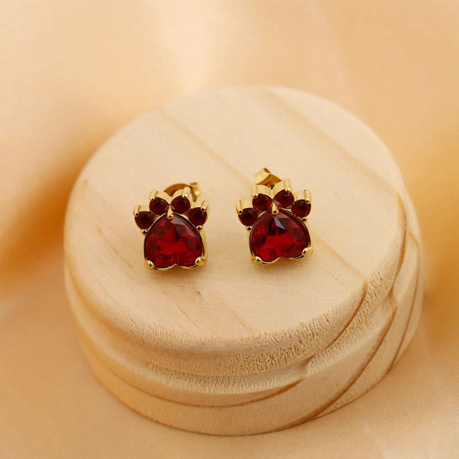 1 Pair Vintage Style Classic Style Paw Print Heart Shape Plating Titanium Steel Zircon 18K Gold Plated Ear Studs