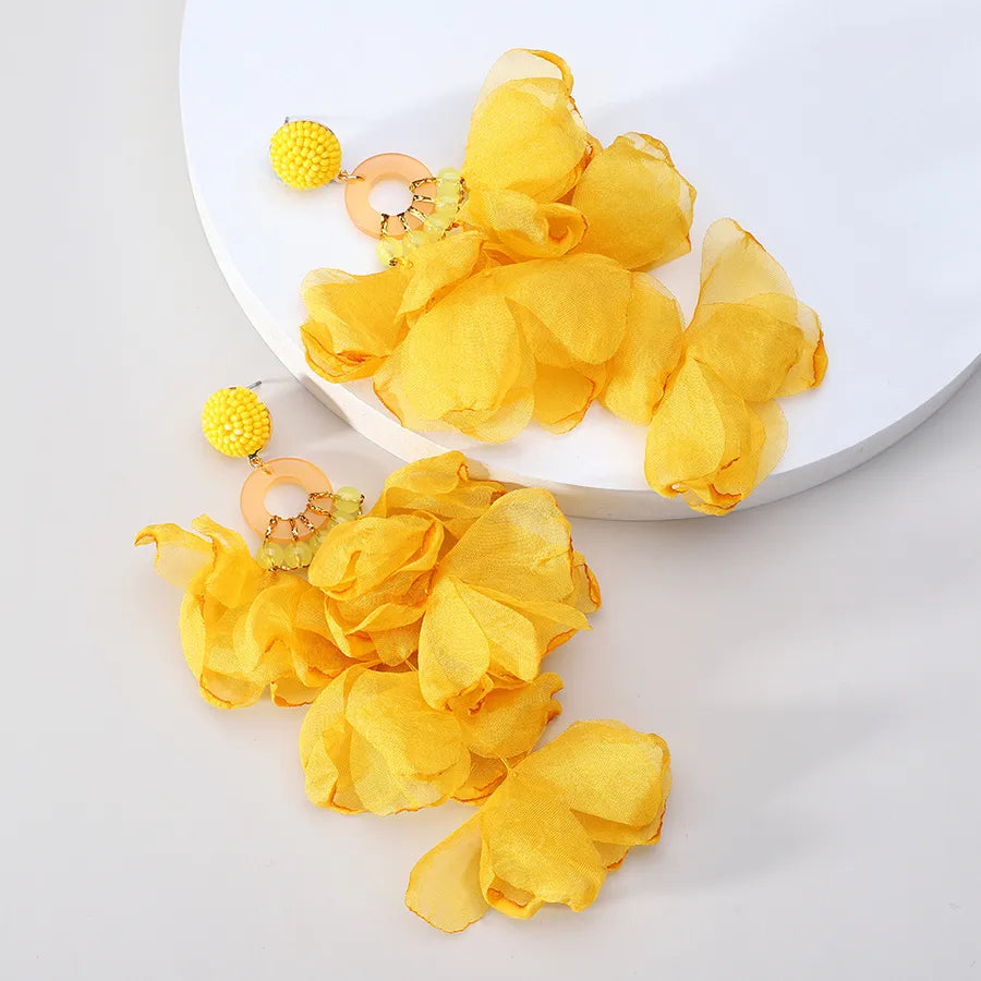 1 pair elegant vacation petal beaded handmade beaded cloth lace drop earrings