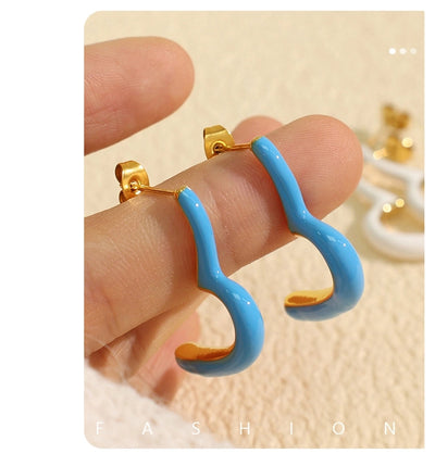 1 Pair IG Style Geometric Polishing Enamel Plating 304 Stainless Steel 18K Gold Plated Ear Studs