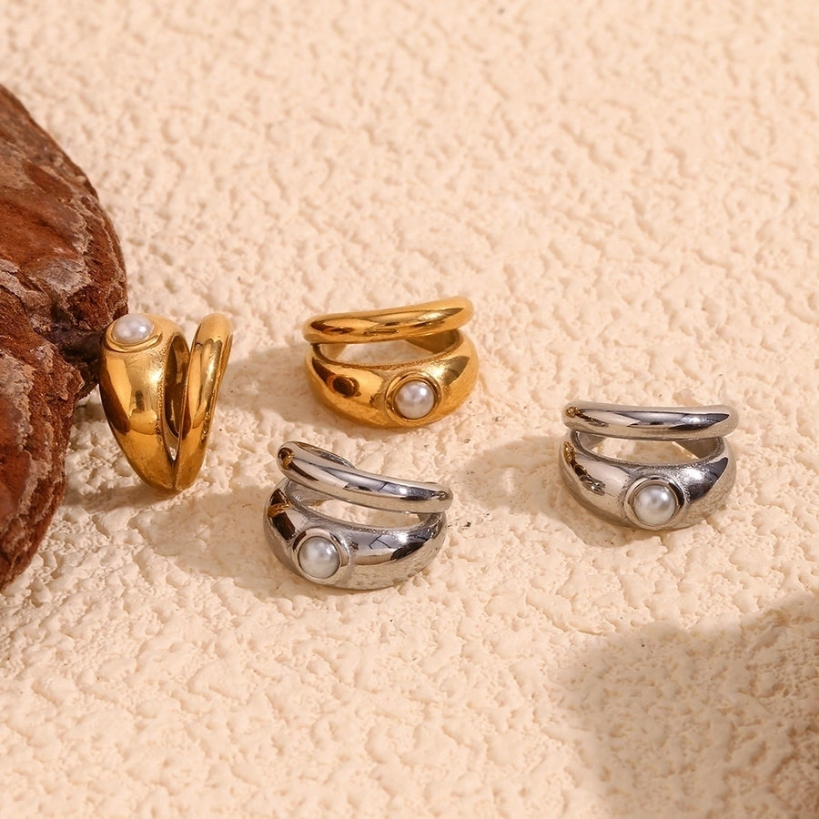 1 Pair Simple Style Geometric Inlay 304 Stainless Steel Pearl 18K Gold Plated Ear Cuffs