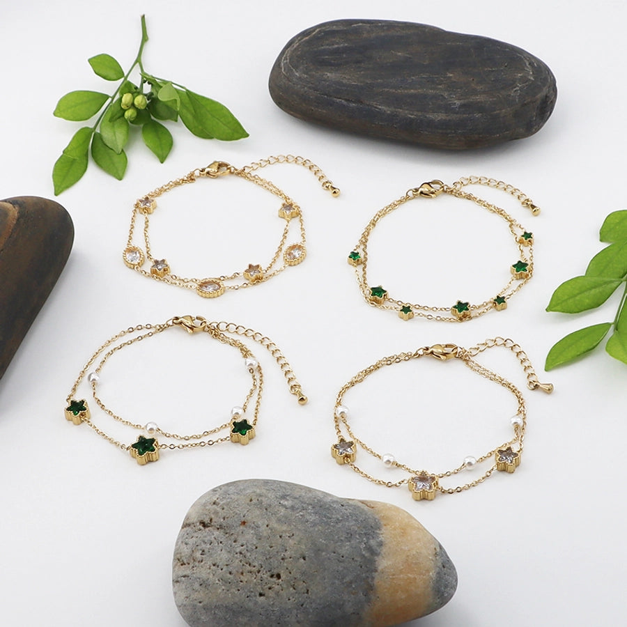 Basic Simple Style Star 304 Stainless Steel Gold Plated Artificial Gemstones Stainless Steel Bracelets In Bulk