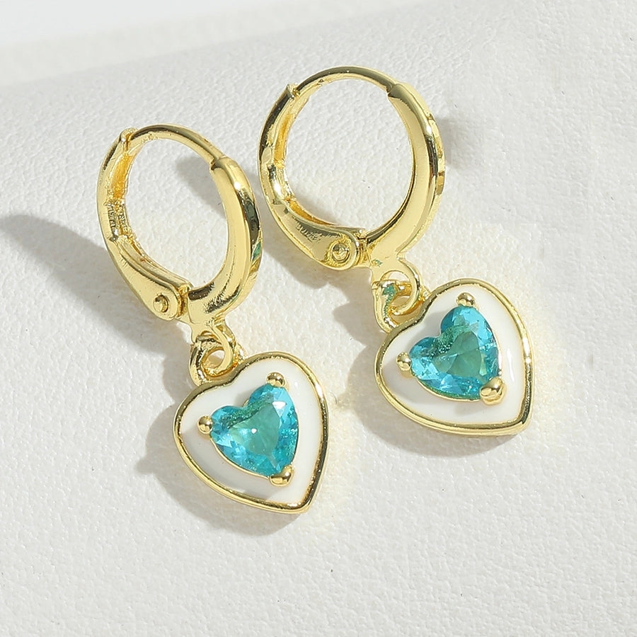 1 Pair Elegant Simple Style Commute Four Leaf Clover Heart Shape Enamel Inlay Copper Zircon 14K Gold Plated Drop Earrings