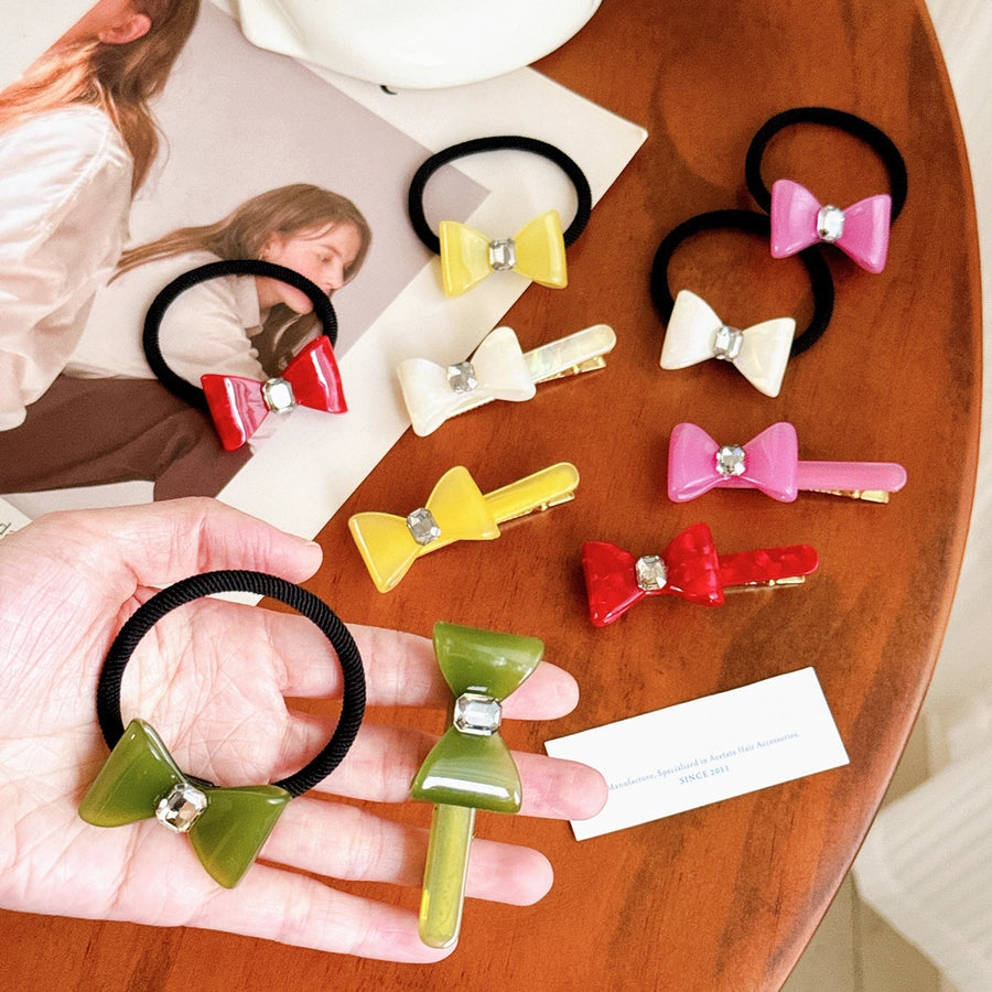 Women's Elegant Sweet Bow Knot Acetic acid sheets Inlay Rhinestones Hair Clip Hair Tie