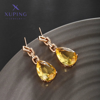 1 Pair Elegant Luxurious XUPING Water Droplets Plating Copper Artificial Gemstones 18K Gold Plated Drop Earrings