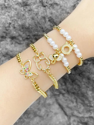 Copper 18K Gold Plated Inlay Owl Butterfly Elephant Zircon Bracelets