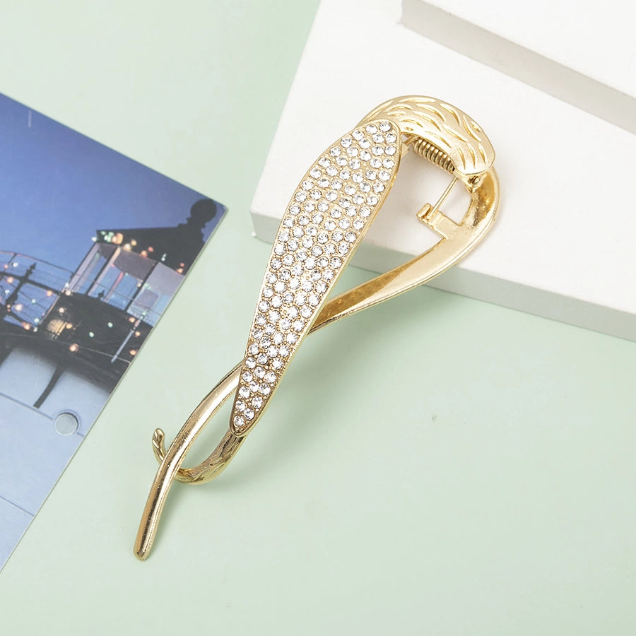 fashion solid color metal plating inlay rhinestones pearl hair clip 1 piece