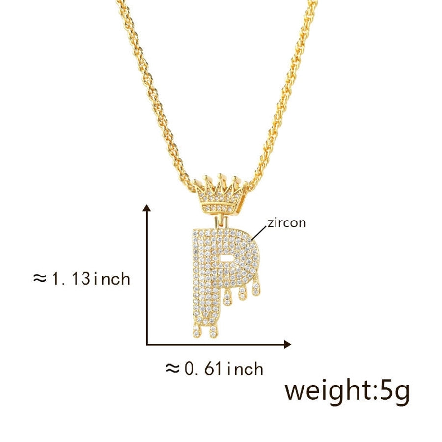 Copper Hemp flowers chain 18K Gold Plated Letter Zirconia Pendant Necklace