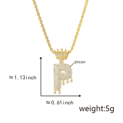 Copper Hemp flowers chain 18K Gold Plated Letter Zirconia Pendant Necklace