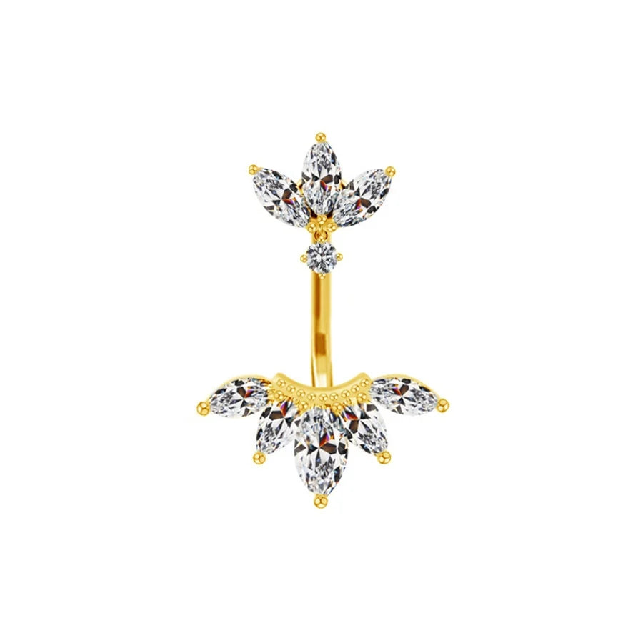 1 Piece Belly Rings Hip-Hop Sexy Heart Shape 316 Stainless Steel  Copper Plating Zircon White Gold Plated Gold Plated