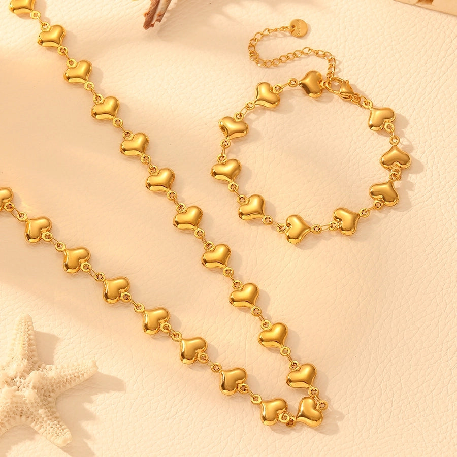 Stainless Steel Multiple Peach Heart Necklace Bracelet Affordable Luxury Fashion High-Grade Heart Hollow Titanium Steel No Fading Necklace Bracelet Jewellery Suit