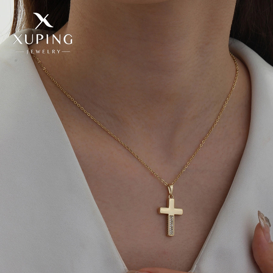 Copper 18K Gold Plated Cross Pendant Necklace