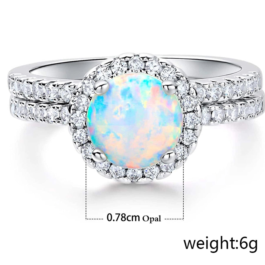1 Set Opal with Zircon Couple Ring Two-Piece Set, Copper Plated Real Gold