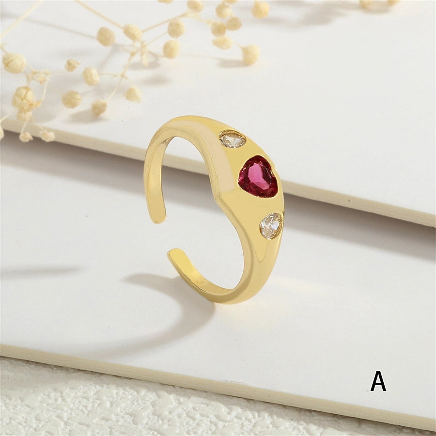 Copper Inlay Heart Shape Zircon Open Rings