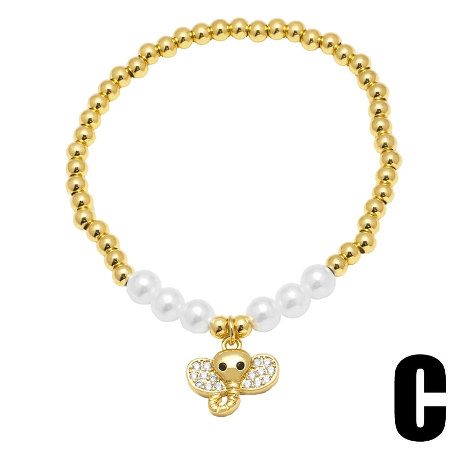 Copper 18K Gold Plated Inlay Owl Butterfly Elephant Zircon Bracelets