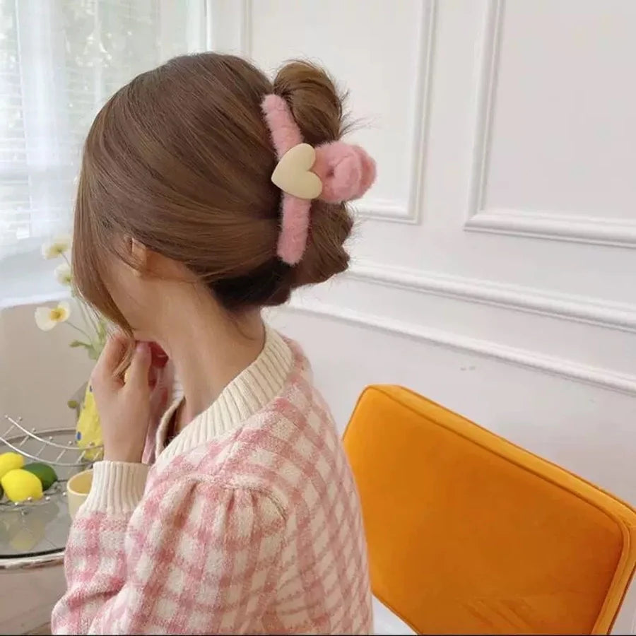cute simple style solid color cloth hair claws