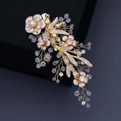frosted crystal pearl edge clip vintage court wind golden flower hair clip bride hairpin