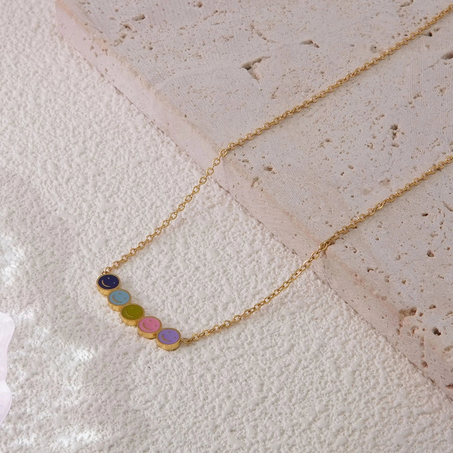 Jewelry Sweet Simple Style Classic Style Smile Face Round Face 304 Stainless Steel 18K Gold Plated Plating Bracelets Necklace Jewelry Set