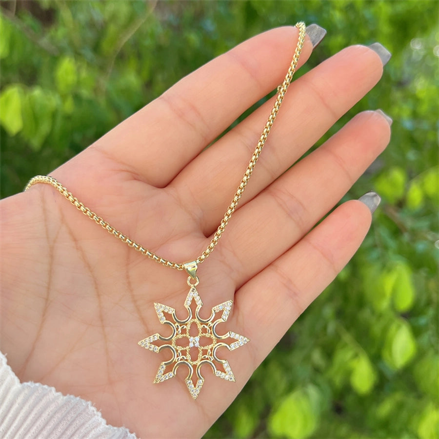 Copper 18K Gold Plated Inlay Geometric Zircon Pendant Necklace