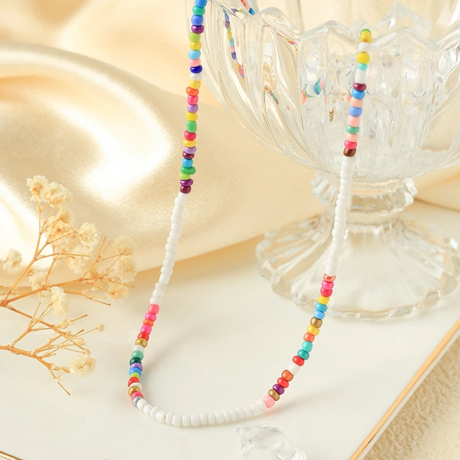 Jewelry Sweet Simple Style Commute Round 304 Stainless Steel 14K Gold Plated Beaded Plating Necklace