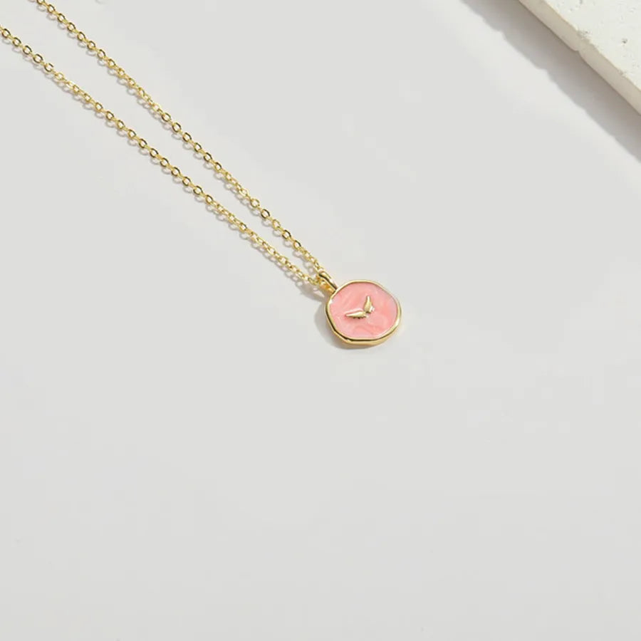 Copper 14K Gold Plated Enamel Butterfly Pendant Necklace