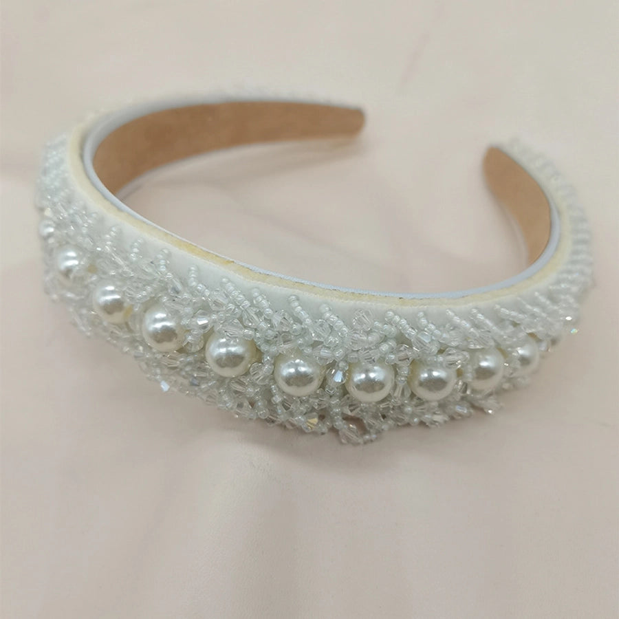 Women's Lady Geometric Artificial Pearl Cloth Rhinestone Hair Band