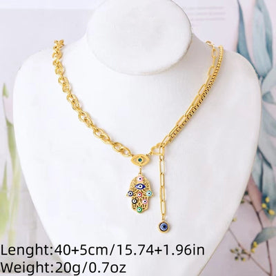Titanium Steel Palm Eye Drop Oil 18K Gold Plated Bohemian Style Personality Fashion Vintage Necklace Bracelet Earring Set